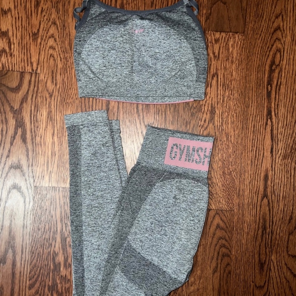 Gym Shark High Rise Flex Leggings + Matching SPORTS Bra (pink +greySet)